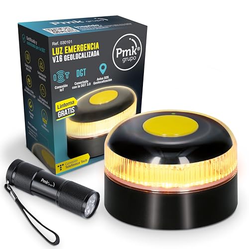 PMK GRUPO V16 DGT zugelassene Warnleuchte mit Geolokalisierung, Notfalllicht für Auto, V16, Pannenlicht mit bernsteinfarbener LED, 360 Grad, ersetzt Dreieck