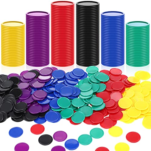 Harrycle 300 Stück Kunststoff Pokerchips 6 Farben 1,18 Zoll Zähl Chips Plastechips Poker Spielkarten Spielchips Mathematik Zählen Lernchips Große Bingo Blanko Chips Karte für Kinder Belohnung