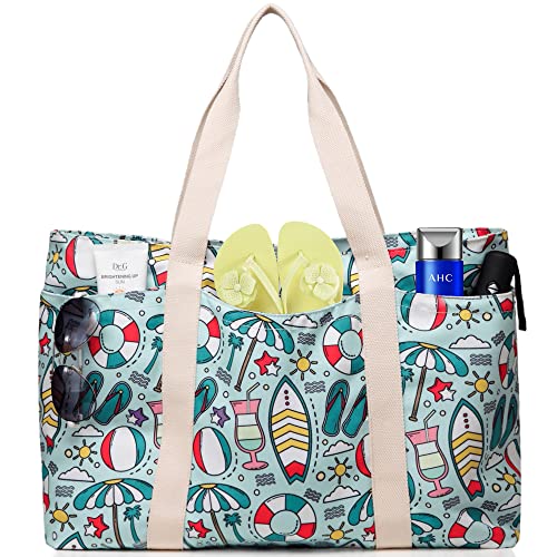 Makukke Große Strandtasche mit Reißverschluss, Shopper Damen Schultertasche Canvas Beach Bag für Tagesausflüge Oder Festivals Nutzen, 55 x36 x 20 cm