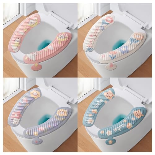 Wc-Sitzbezug,Bootoow 4Pcs Toilettensitzbezug Weich,Waschbare Wc-Sitzbezüge,Mit Selbstklebendem Klebeband Für Badezimmer, Rutschfest, Weicher Wc-Abdeckung, Zuhause Badezimmerzubehör,Toilettensitzbezug