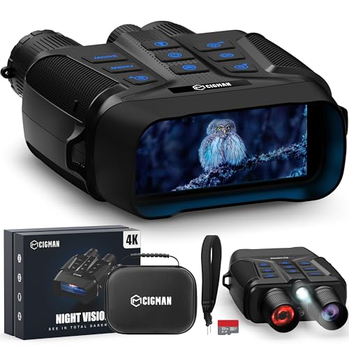 Nachtsichtgerät, CIGMAN Vollfarbe 58MP Kamera 4K Fernglas mit Nachtsicht, 1968ft/600m IR-Sichtweite, 5X Digitalzoom, 4'' LCD-Display Digital Infrarot Nachtsichtgeräte für Jagd Camping Beobachtung