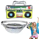 ROSAUI Aufblasbarer Ghettoblaster und Bauchtasche Set, 80er 90er Jahre Outfit Accessoires für Damen und Herren, Aufblasbare Radio Kostüm Accessoires Karneval Fasching Mottopartys Disco Festival