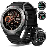 Militär Smartwatch Herren Damen, Smart Watch mitTelefonfunktion 1,39" Touchscreen, Herzfrequenzmonitor Schlafmonitor IP68 Wasserdicht Sportuhr, 110+ Sportmodi Fitnessuhr für iOS Android, Schwarz
