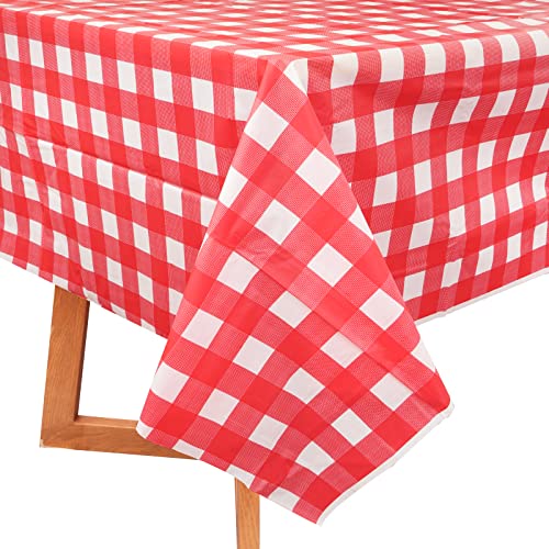 2 Stück Party Tischdecken Rot Weiß Kariert 137x274cm Rechteckig Wasserabweisend Karo Tischtuch Abwischbare Kunststoff Tischdecke für Gartentisch Feierntage Party Weihnachten Hochzeit Picknick usw.