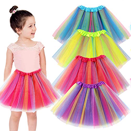 vamei 4 Stück Tüllrock Mädchen Tütü Kinder Prinzessin Ballettrock Pettiskirt Tutu Rock Regenbogen Minirock für Halloween Party Karneval (4pcs)