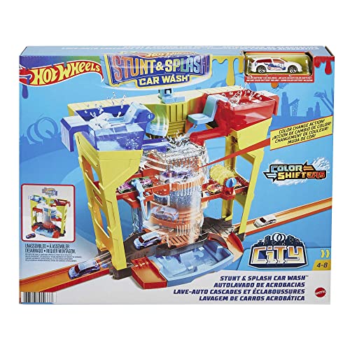 Hot Wheels GRW37 - Farbwechsel Autowaschanlagen-Spielset mit 1 Fahrzeug mit Farbwechseleffekt, für Kinder ab 4 Jahren