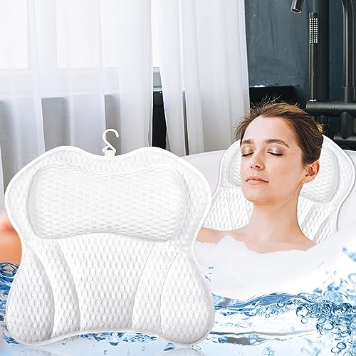 Purpledi Badewannenkissen,Badekissen als Nacken & Nackenkissen Badewanne, mit 4D-Air-Mesh-Technologie,Nacken und Rücken in der Badewanne mit 6 Saugnäpfen, Badewannen kopfstütze für Home Spa (White)