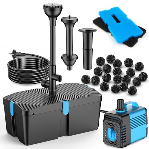 Teichpumpe mit Filter und Springbrunnen Set, 60W 3100L/H Teichpumpe und Filter-Kit, Teichfilter für Außenteiche, sauberer Koi-Teichfilter