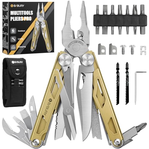 BIBURY Multitools, Multi Tool faltbare Zange mit verbesserter Schere und Schraubendreher, Edelstahl mit Nylontasche, ideal für Outdoor, Wandern Geschenk für Papa Männer Weihnachtsgeschenke Vatertag