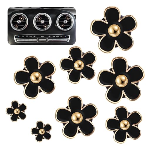 Tyqour 8 Stück Gänseblümchen Blume Auto Flower Lufterfrischer Clip Blumen Auto Zubehör Innenraum Frauen Daisy Autozubehör Innenraum Deko für Frauen Mädchen(Schwarz)