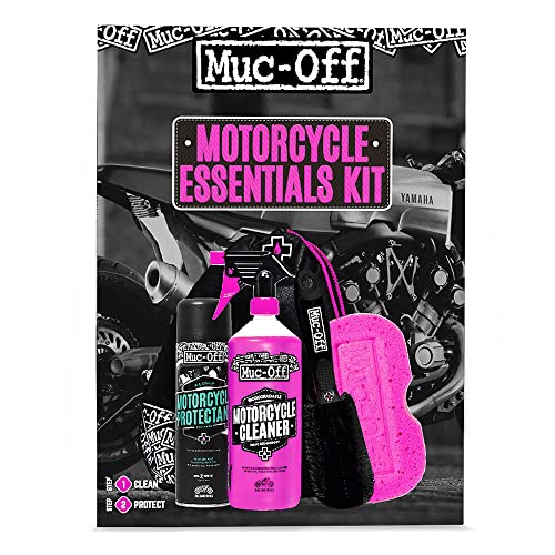 Muc-Off Basis Motorrad Pflegeset – Must-Have Motorrad Zubehör für Reinigung und Pflege – Mit Motorrad Reiniger, Motorradschutzmittel, Motorrad Werkzeug und Mehr, CLEAN + PROTECT