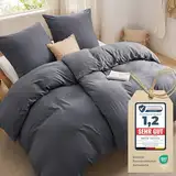 BEDSURE Bettwäsche 135x200 4teilig Bettbezug - Weiche Baumwollähnlich Bettwäsche-Set 135 x 200 cm 2er Set mit 2 Kissenbezüge 80x80 cm, ÖKO-TEX Deckenbezug Bedding Anthrazit Grau mit Reißverschluss