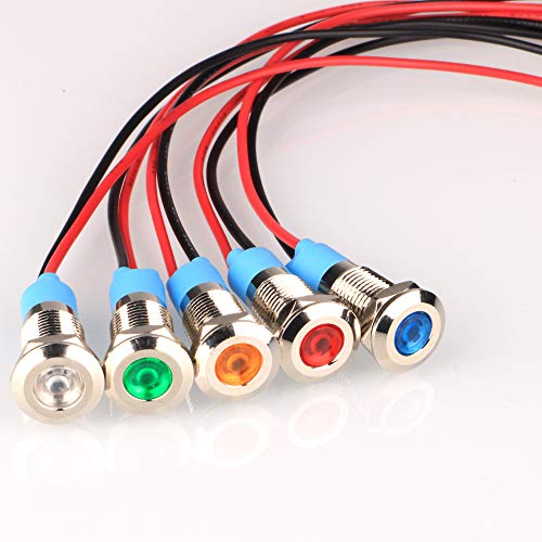 Gebildet 5Pcs 8mm 230VAC LED Metall Anzeigelampe Wasserdichte Signallampe (Grün Orange Rot Blau Weiß 5Pcs)