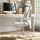 Dowinx Bürostuhl Ergonomisch, Schreibtischstuhl mit Kopfstütze, Lendenwirbelstütze, Chefsessel Bürostuhl mit Fußstütze, Höhenverstellbar, Verstellbare Rückenlehne, Mesh Bürostuhl 150kg, Weiß