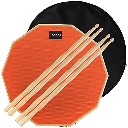 Tosnail 12 Zoll Drum Practice Pad, mit 2 Paar Drumsticks und Aufbewahrungstasche, 2-seitig leises Übungspad, weicher Gummi, Holzsockel