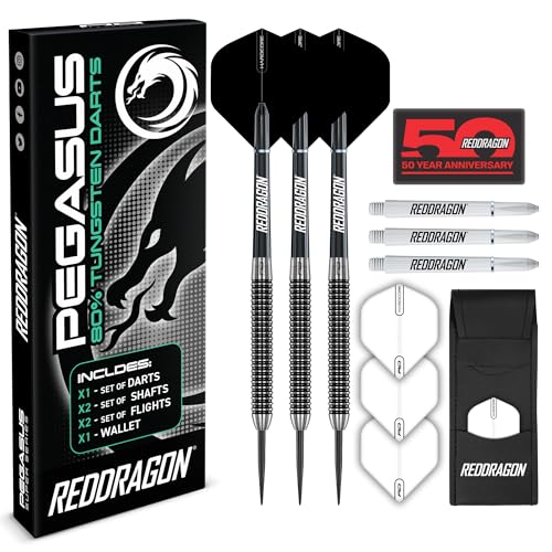 RED DRAGON Pegasus 24 Gramm-Professionelles Tungsten-Steeltip-Dart-Set mit Flights, Schäften (Shafts) und Brieftasche