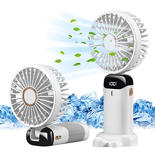 Jsdoin Handventilator, Tragbarer Mini Ventilator, Wiederaufladbar, Kleiner Taschenventilator Mit 5 Geschwindigkeitsstufen, Faltbarer USB-Ventilator für Büro, Outdoor (weiß)