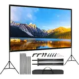 VISULAPEX 120" Leinwand Beamer mit Stand HD 4K, 16: 9, 160°Betrachtung Leinwand Beamer mit Stativ Schnelles Falten Tragbare für Heimkino, Camping und Büropräsentationen