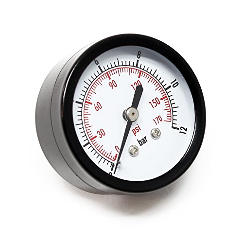 Wiltec Druckanzeige für Druckbehälter, 54 x 49 x 54 mm, Manometer axial DN8 (1/4") 12,9 mm, 0-12 bar (0-180 PSI), Durchmesser 50 mm, für Hauswasserwerk, Membranpumpe
