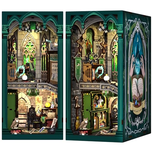 Cutefun Book Nook Kit - Puppenhaus Kitaus Holz mit Staubschutzhülle,DIY Miniatur Puppenhaus Bücherecke Bibliothek Häuser Modellbausätze mit LED Leuchten Bücherregal Dekor,Darkness Common Room(RK05)