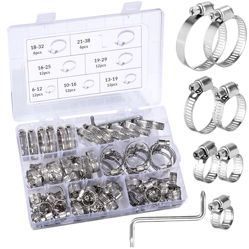 73 Stk Schlauchschellen Set, Einstellbare 6–38 mm Schlauchschelle, Edelstahl Rohrschellen Sortiment, 7 Größen Schlauchklemme für Wasserleitung, Autoleitung,Haus Gas Rohr,Tank