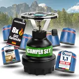 Magnum® Campingkocher inkl. 8 Gaskartuschen [Testnote: Sehr gut] Gaskocher [Notfall Ausrüstung] - Camping Gaskocher stufenlos regulierbar - Gaskocher Camping (8 Kartuschen)