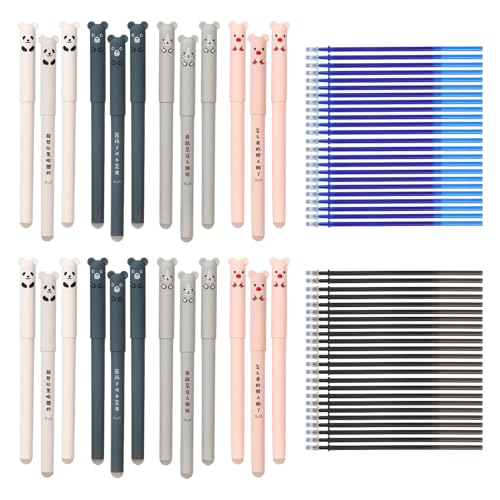 WUFANC Radierbare Stifte Set - 24 Stück Radierbarer Kugelschreiber + 48 Stück Minen - 0,5 mm Erasable Pen - Radierbarer Tintenroller für Studenten, Lehrer