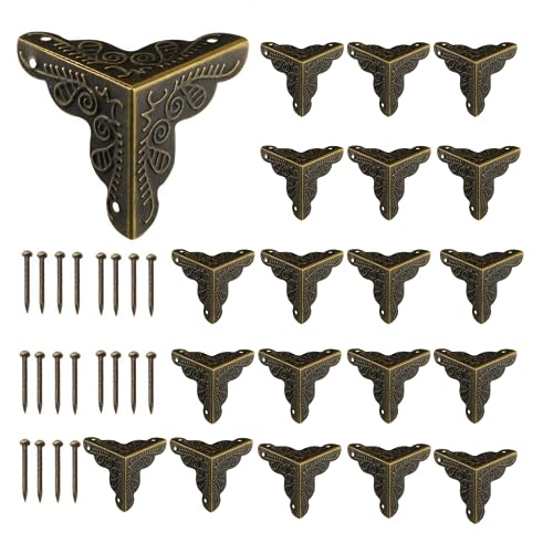 Antike Möbel-Ecken Kantenschutz,20 Stück Metall Kantenschutz Vintage Eckenschutz Metall mit Schrauben für Möbel, Schmuckbox, Geschenkbox, Schrank, Inklus (Bronze)