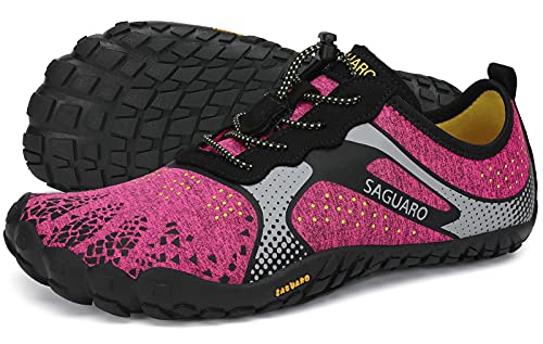 SAGUARO Barfußschuhe Herren Damen Traillaufschuhe Outdoor & Indoor Training Fitnessschuhe Wander Wald Strand Straße Laufschuhe Walkingschuhe Schnell Trocknend Badeschuhe, Krepp Rosa, 37 EU