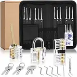 Lockpicking Set, 34 Stück Dietrich Set,3 Transparenten Übungsschlössern + Dietrich-Set + Anleitung zum Schlossöffnen für Anfänger und Profis,für Schlosserei, Anfänger und Profisrleicht