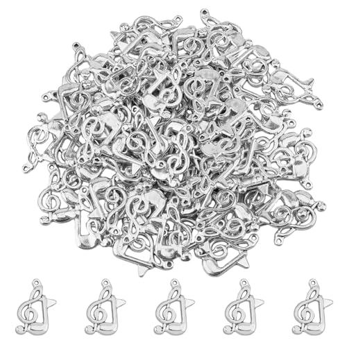 DICOSMETIC 100 Stück Musik Charms Vintage Stil Musiknoten Charms Antikes Silber Musiksymbol Anhänger Tibetischer Stil Legierungsanhänger Für Die DIY Schmuckherstellung, Bohrung: 1mm