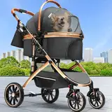 YITAHOME Hundewagen für Kleine Hunde, Hundewagen 3 in 1 Hundebuggy Bis 20kg, Klappbar, Hundebuggy Kleine Hunde, Hunde Buggy, Katzenwagen, Faltbar Hund Kinderwagen, 80 * 59 * 101cm (Schwarz)