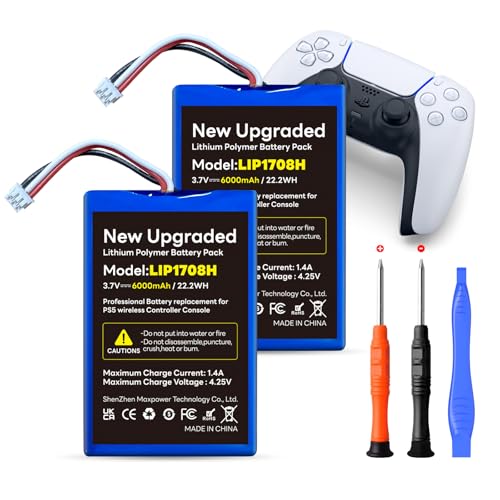 2 Stück für Sony PS5,[6000mAh](2025 neues Upgrade) Li-Ion Akku Ersatz für PS5 Playstation 5 DualSense Wireless Controller