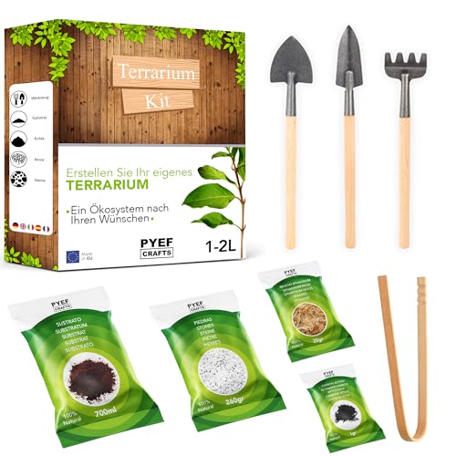 Flaschengarten Komplettset zum Schaffen EIN Ökosystem im Glas - Terrarium Starter Kit zum Anlegen EIN Biotop im Glas - Kit Terrarium mit Garten Werkzeug, Moos, Erde, Steinen (Ohne Flasche, M)