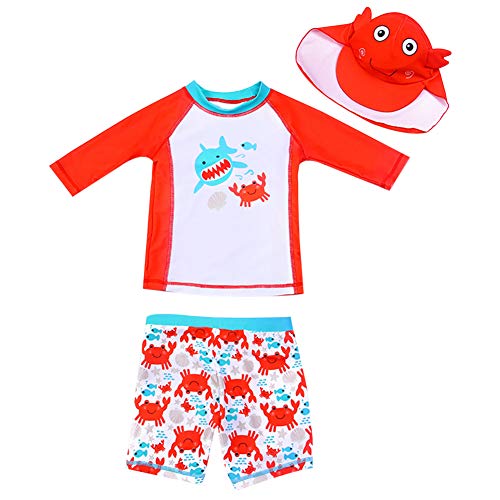 AIWUHE Baby Junge Zwei Stück Cartoon Badeanzug Schwimmbekleidung mit Hut Sonnenschutz Schwimmanzug Bade-Set, Orange, 130