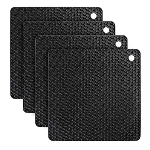 flintronic Topf Untersetzer 4pcs Silikon Topflappen Topfuntersetzer Spülmaschinenfest Hitzebeständigerung rutschfest und Hitzebeständig bis 250°C, Wabenmuster - Schwarz