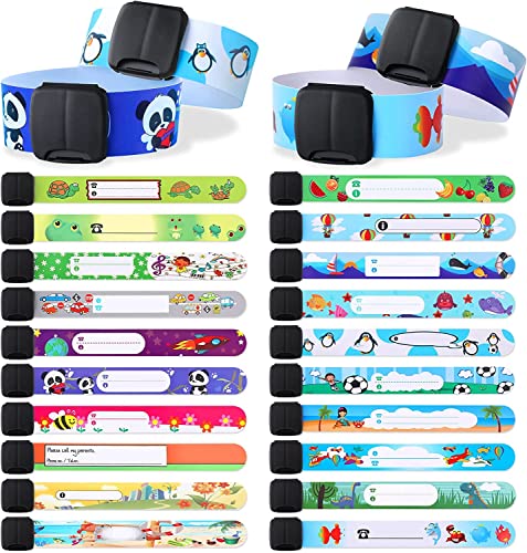 20 Stück Notfall-Armband für Kinder, Kinder Sicherheits Armband, Anti Verlust Sicherheits ID Bander Wiederverwendbare SOS Armband Verstellbar Wasserdicht für Jungen Mädchen Kleinkinder Baby