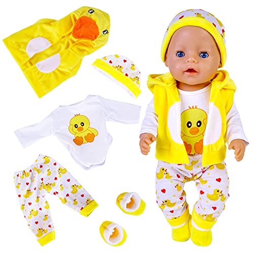 Puppenkleidung für Baby Puppen, Kleidung kompatibel mit 35-43 cm New Born Baby Puppen, Enthält Hut, Socken, Lange Ärmel, Hose und Weste, niedliche gelbe Enten aus Baumwolle für Jungen und Mädchen