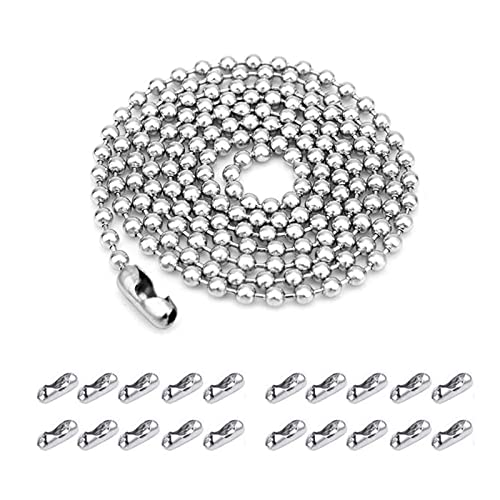 Edelstahl Kugelkette, Edelstahl Perlen Rollenkette, 10 Meter Kugelkette, 2.4 mm Durchmesser mit 20 Passenden Anschlüssen, Für DIY-Schmuckherstellung, Halsketten, Armbänder, Schlüsselanhänger Usw