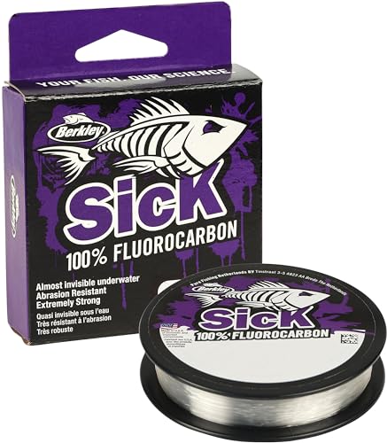 Berkley Sick Fluorocarbon-Vorfachmaterial – durchsichtige Fluoro-Carbon-Angelschnur, schnell sinkendes und unsichtbares Raubfisch-Angelvorfach, 50 m, farblos