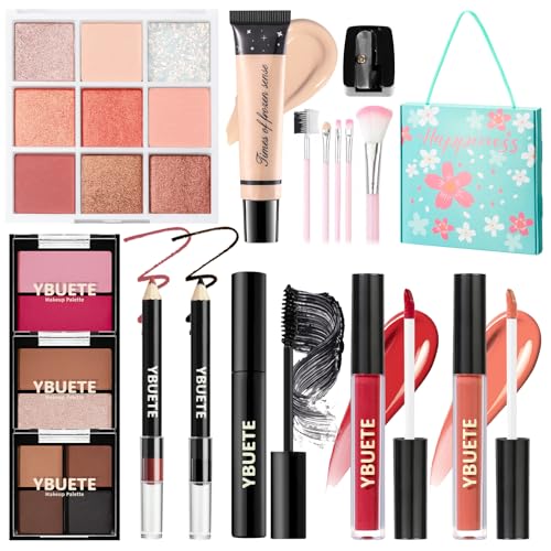 YBUETE Make-up-Set für Teenager, Mädchen, Frauen - Tragbares Reise-Kosmetik-Set für Anfänger und Profis mit Foundation-Lidschatten-Palette, Lippenstift, Eyeliner, Mascara