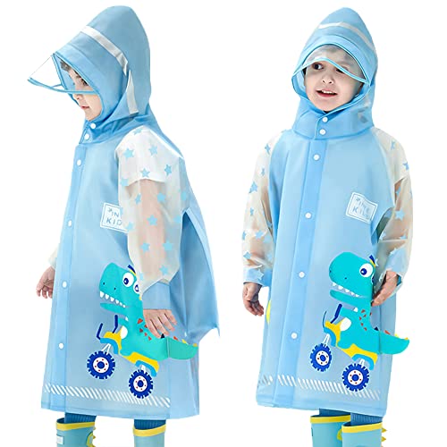 Regenmäntel Kinder, Regenponcho Jungen Mädchen wasserdichte Regenjacken mit Rucksackabdeckung Outdoor Transparente Regenbekleidung Mit tragbarer Tasche, Größe M 3-4 Jahre