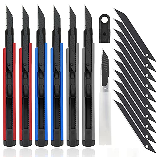 DOWELL 6 Stück Professional 9 mm Messer Cuttermesser mit 20 pcs 30°Abbrechklingen, Cuttermesser Profi, Cutter klingen für Tapeten, Papier, Folien, Basteln