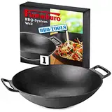 FLAMMBURO BBQ-SYSTEM Wok Ø 36 cm – Gusseisen mit porzellanemaillierter Beschichtung – Für Gemüse und Fleisch - Durchmesser 36 cm - Kompatibel mit namhaften Hersteller