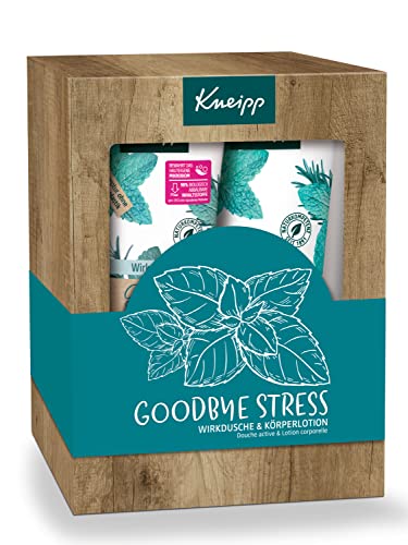 Kneipp Geschenkpackung Goodbye Stress - Wirkdusche & Körperlotion - kostbare Kombination ätherischer Öle - einfach mal entspannen Dank Rosmarinöl & Wasserminzeextrakt, Mehrfarbig, 2 x 200ml