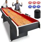 SereneLife Shuffleboard-Tisch, 2,7 m, Polybeschichtete Oberfläche, mit Zubehör, Abakus-Stil, Schnelles Puck-Action-Spielen, für Drinnen und Draußen, Tragbarer Arcade-Shuffle-Brettspieltisch für Kinder