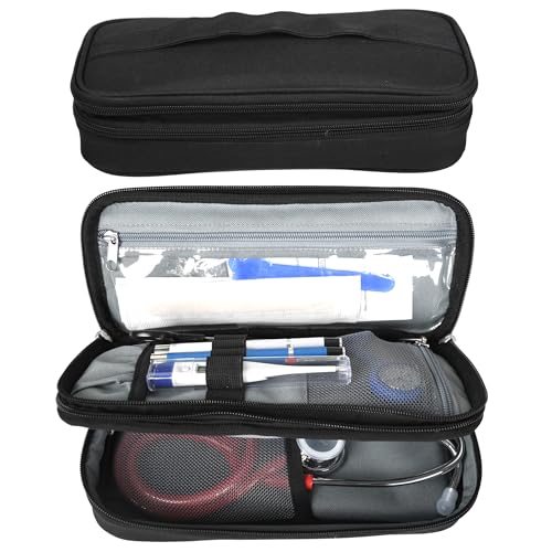 Gima - Mehrzweck-Federmäppchen mit Inneneinteilung, zwei praktische Fächer, elastische Tasche, transparente Tasche, Netztasche, 6 elastische Ringe, für Ärzte und Krankenschwestern, schwarz, 27137