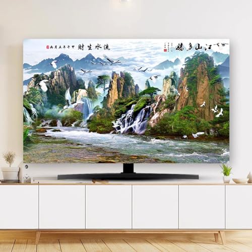 Sonnenaufgang Landschaft Malerei Muster Tv Staubschutz 32-85 Zoll Tv-Tuch/Computer-Abdeckung Desktop-wandbehang Gebogene Bildschirmabdeckung, Heimdekoration(Size:85IN(W195xH115CM),Color:B)