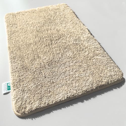 casa pura Badematte beige weicher, Flauschiger Badezimmerteppich in Shaggy Optik, Badvorleger rutschfest waschbar | Duschvorleger, Teppich Fußmatte für Badezimmer, Dusche 60x100 cm, Sky Soft