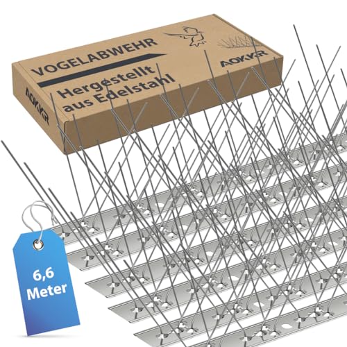 AOKKR Taubenabwehr Spikes (6,6m/20-teilig) für Dach, Balkon, Fenster - Effektiver Edelstahl Vogelschreck mit robusten und verstellbaren Spikes - Vogelabwehr Spikes gegen Kotplätze und nistende Vögel